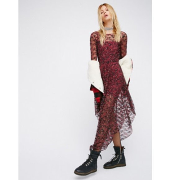 Free People - The Wanderer Slip On Lace Ruby Dress (size M) - Picture 1 of 4